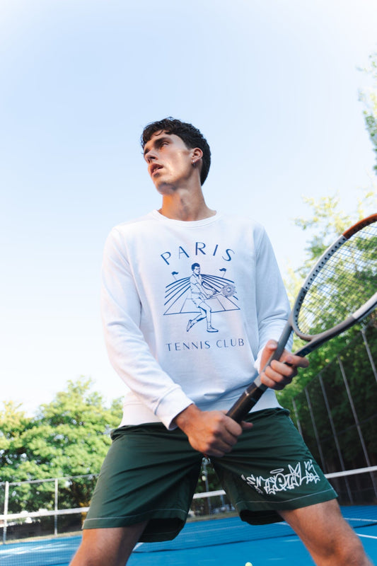 Paris Tennis Club Organic White & Blue Sweater pull Le Court Club