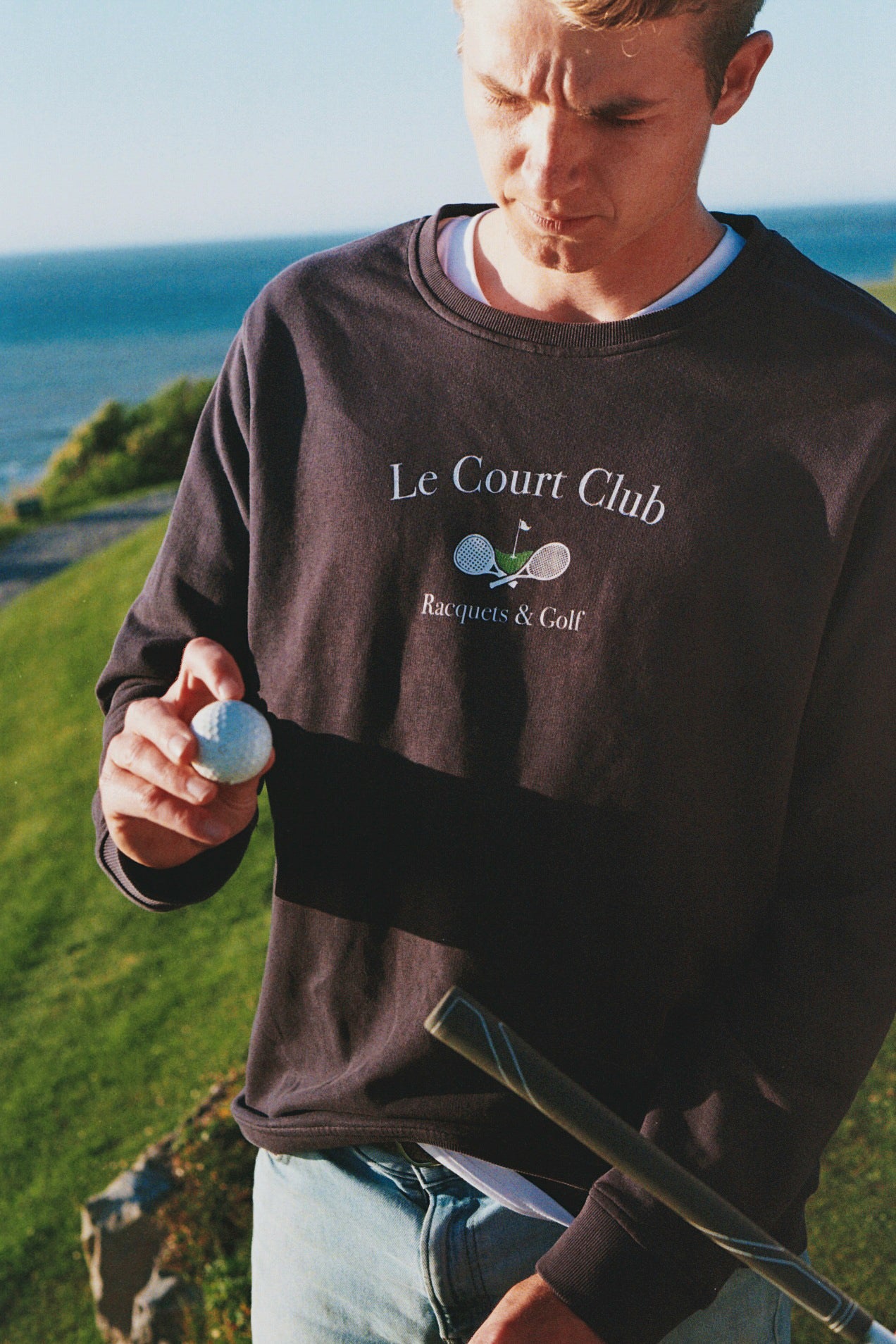 male model organic navy sweater
